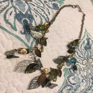 Leaf & Butterfly Multi-Color Pendant Necklace